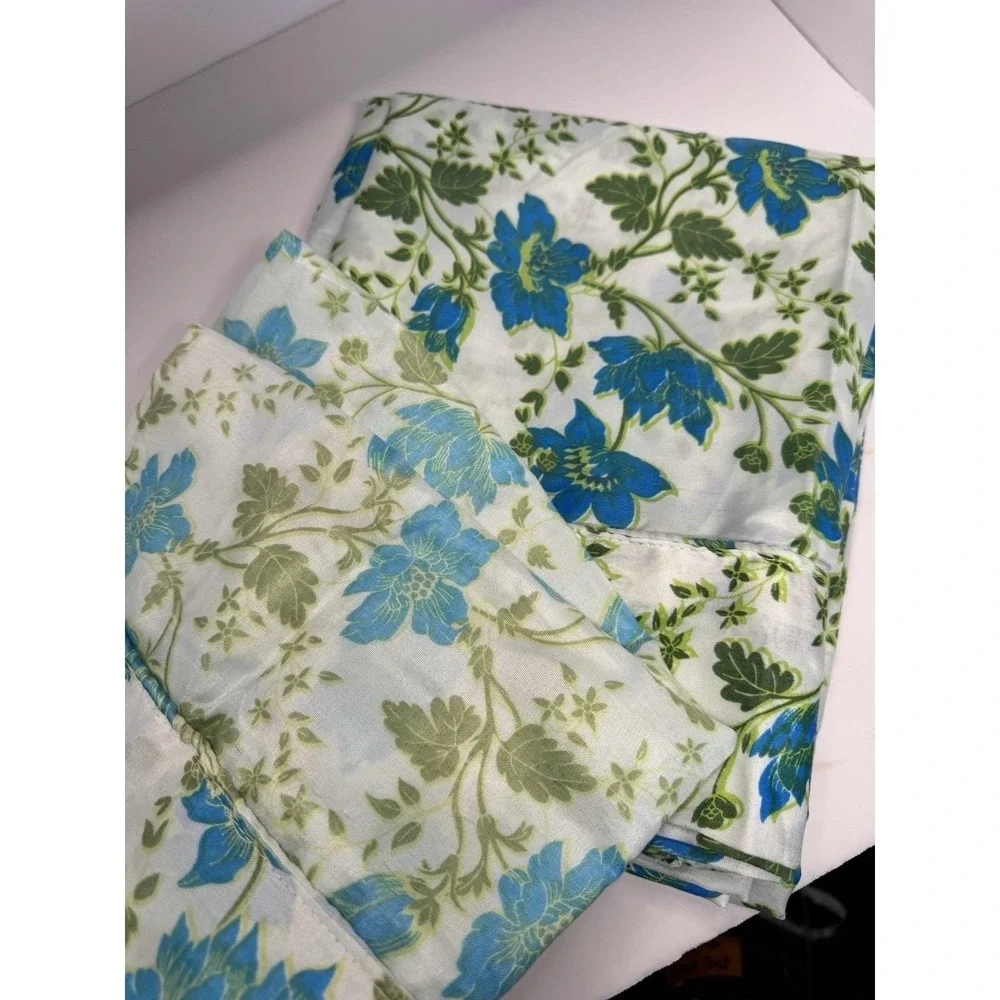 VTG Lot Twin Sheet 2 Set Flat Fitted Pillowcase Flower Power Groovy Florals Blue